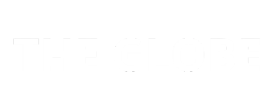 Logo with text 'THE GLOBE' in white pixel art style on black background.